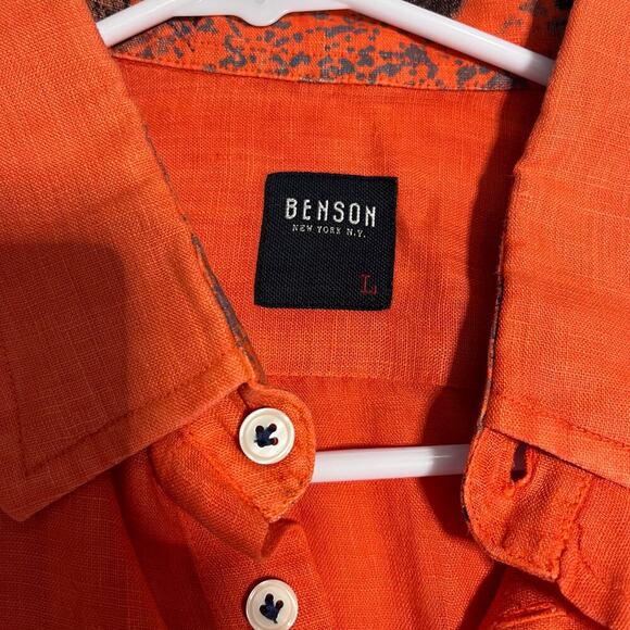 Benson New York Men's Bright size large 100% linen button down collared shirt - Picture 4 of 8